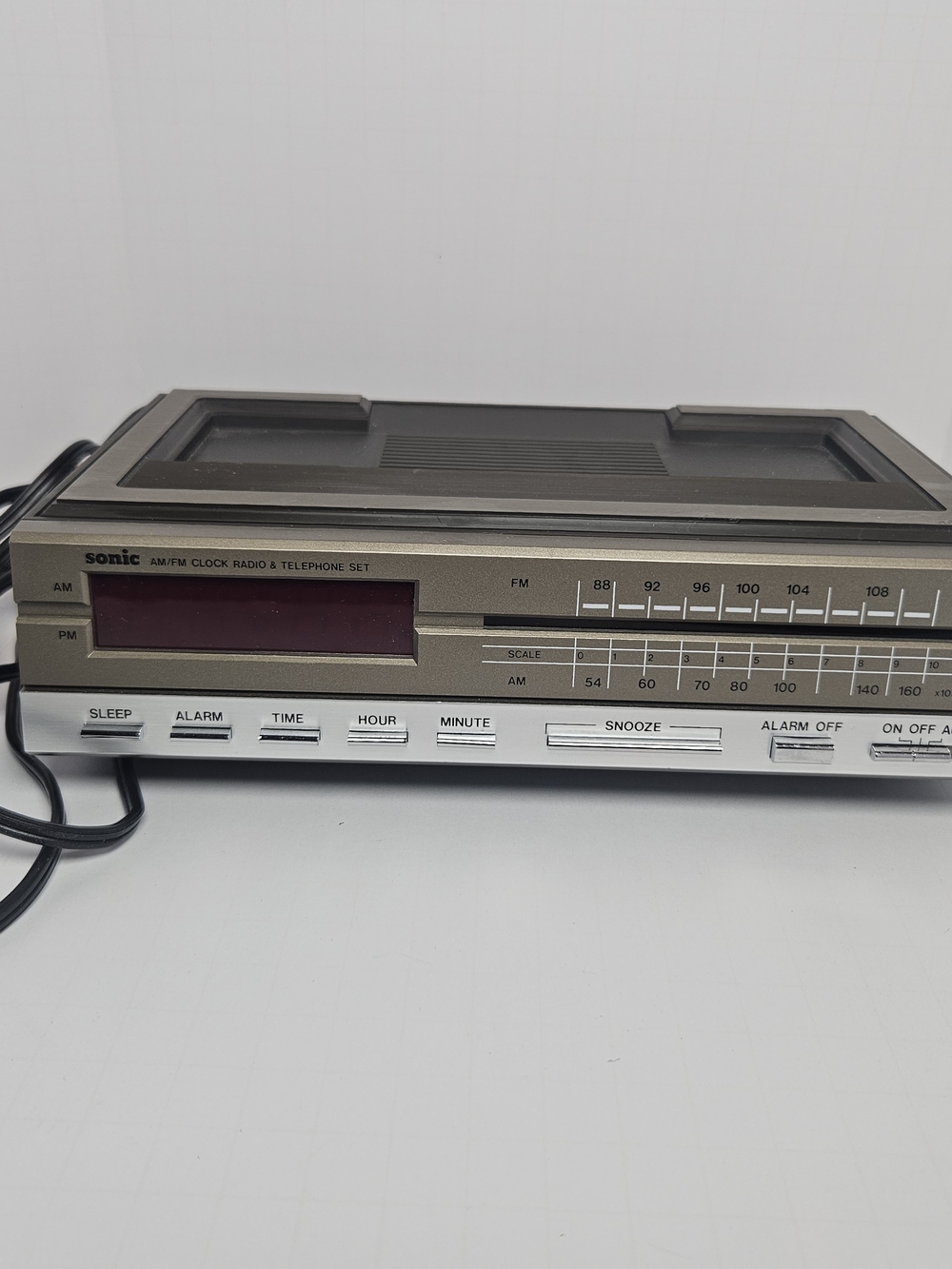 Sonic AM/FM Clock Radio & Telephone Set - Gray